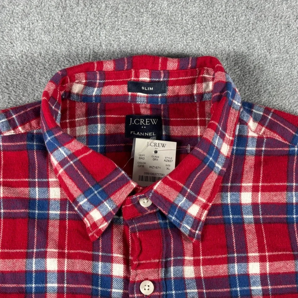 J. Crew Men's XL Red Blue Plaid Long Sleeve Flannel Shirt Nwt